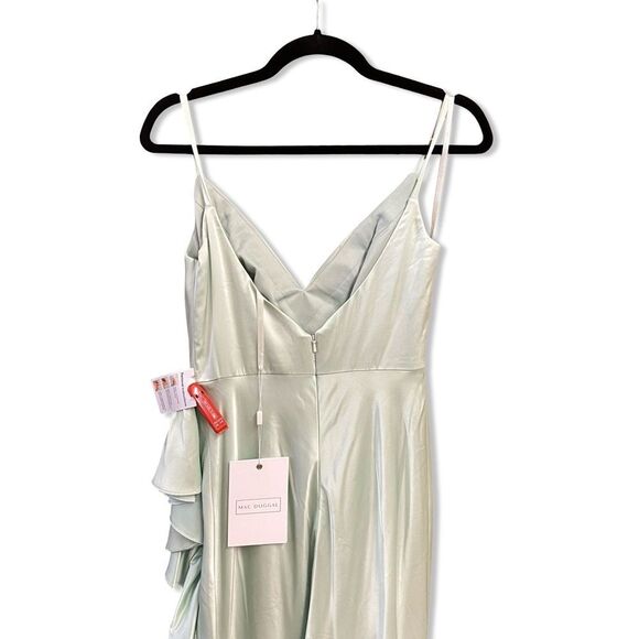Mac Duggal Light Green Satin Ruffled Asymmetrical Gown slip dress maxi NWT 4 - Picture 6 of 14